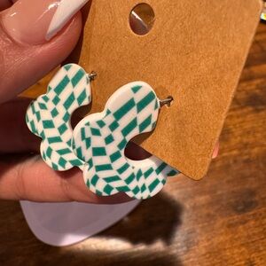Chic Green and White Patterned Earrings